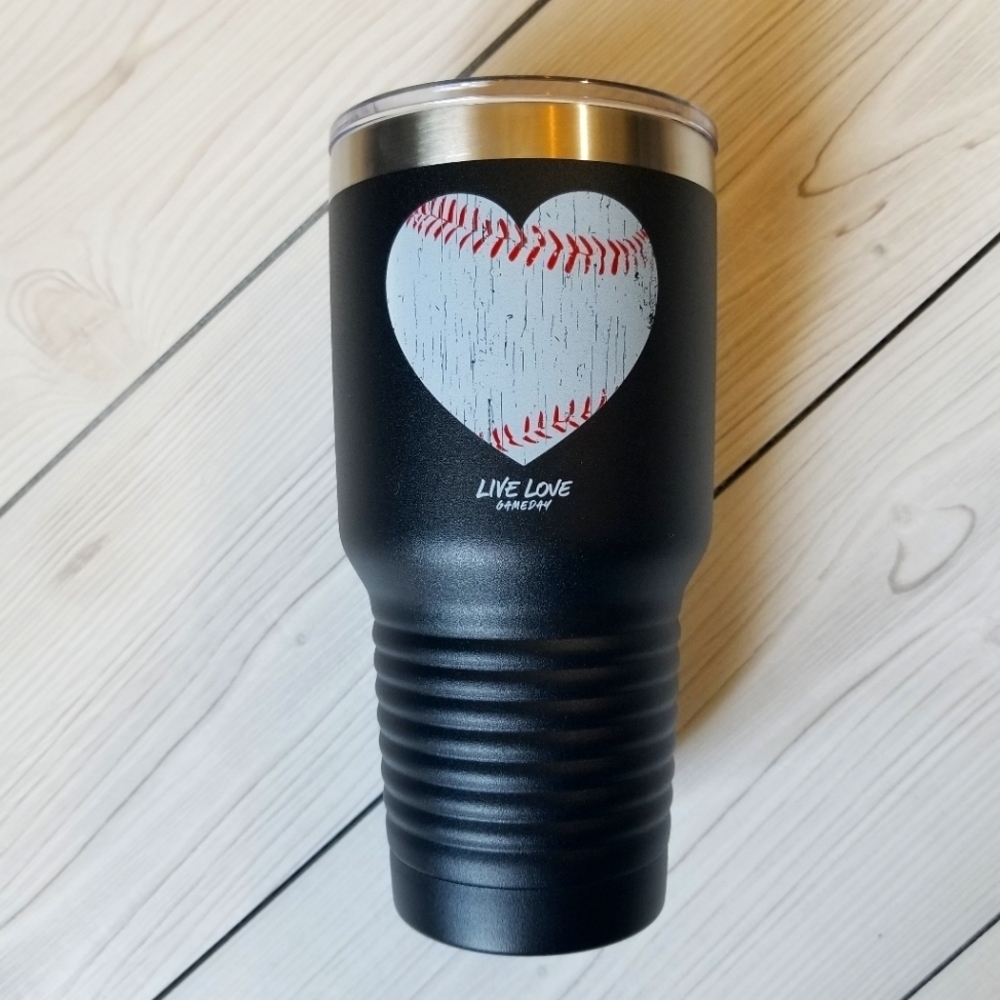 Live Love GameDay Jet black 32 oz baseball heart tumbler NWT - Picture 2 of 10